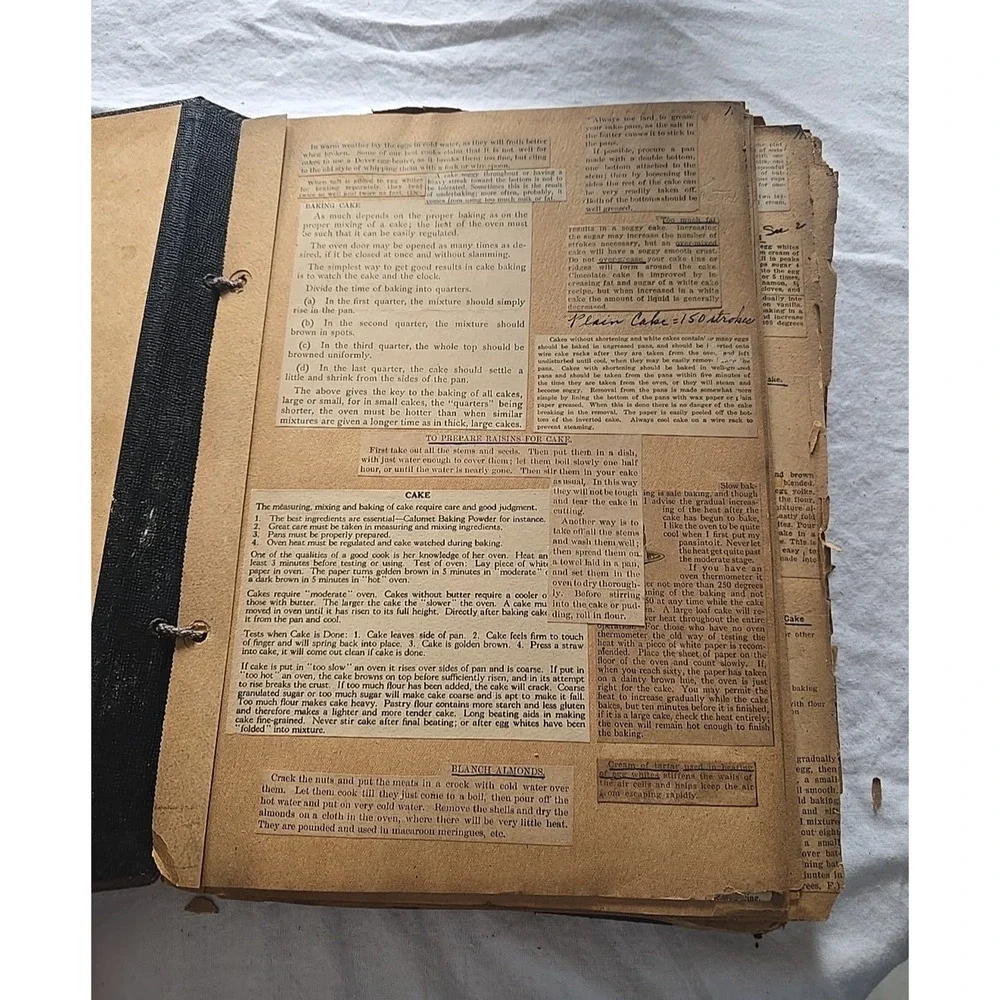 Vtg‎ String-Bound Scrapbook Clippings Cut-Out Handwritten Ephemera Recipe Book